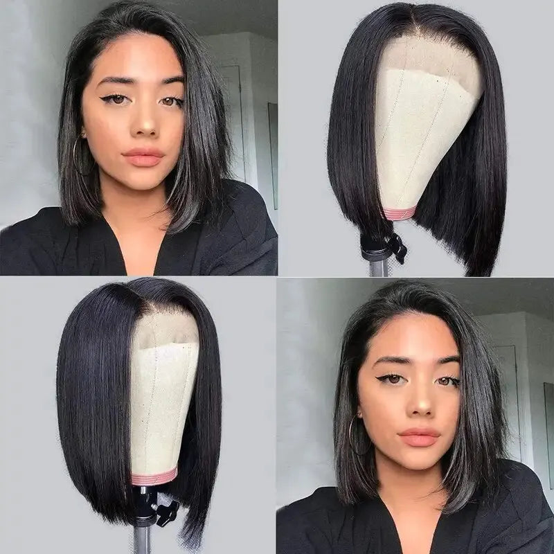 250 Density Short Bob Straight 13x6 HD Lace Front Human Hair Wig 16 Inch Brazilian 13x4 Transparent Lace Frontal Wigs For Women