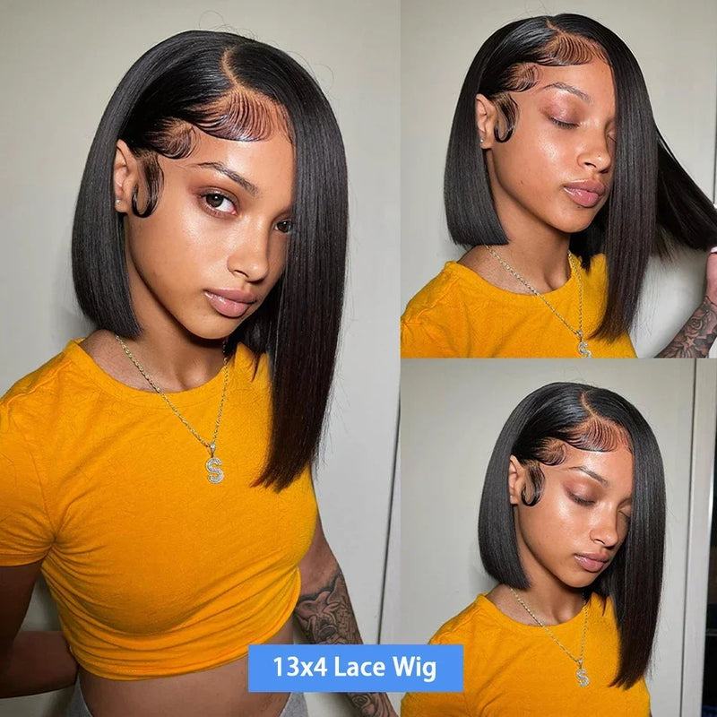 250 Density Short Bob Straight 13x6 HD Lace Front Human Hair Wig 16 Inch Brazilian 13x4 Transparent Lace Frontal Wigs For Women