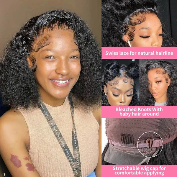 13x6 Short Bob Curly Lace Frontal Wig 13x4 Lace Front Human Hair Wigs Glueless 4x4 Deep Wave Lace Closure Wig Ready To Go 250%