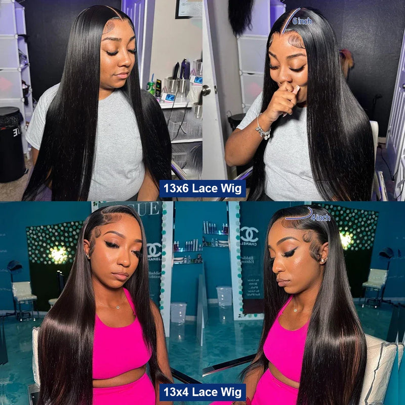 Brazilian 30 40 Inch Glueless Transparent Lace Frontal Wig 250% Bone Straight 13x6 13x4 Lace Front Human Hair Wigs For Women