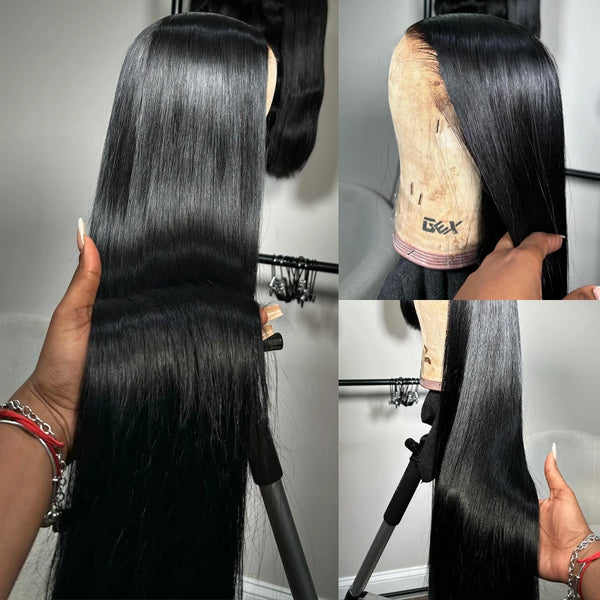 250 Density 5x5 Bone Straight Lace Closure Wigs For Women Brazilian 30 34Inch Glueless Wig Human Hair Ready To Go No Glue